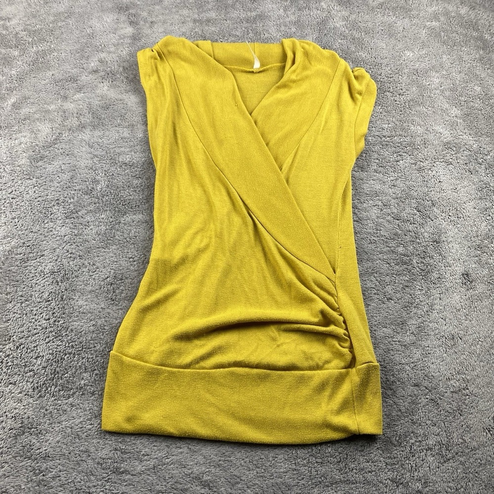 Bella D Short Sleeve Wrap Cowl Neck Womans Small Yellow